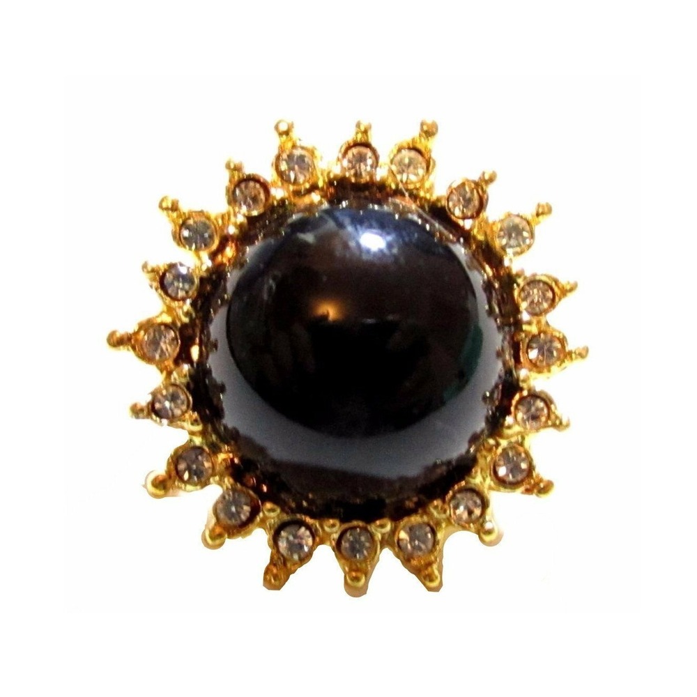 VINTAGE BLACK CAB RHINESTONE SUN GOLD PLATED SLIDE PENDANT*VELVET CHOKER
